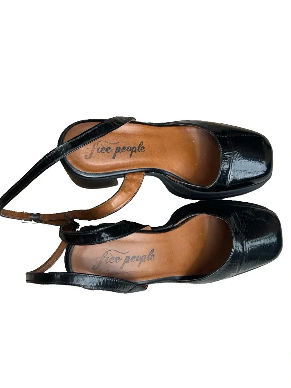 Free People Mary Janes Black Double Stack Platform Patent Leather Heels Sz 9.5